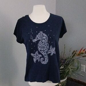 Christopher & Banks Dark Blue Seahorse Graphic Tee